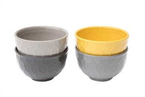 yellow and grey honeycomb bowls